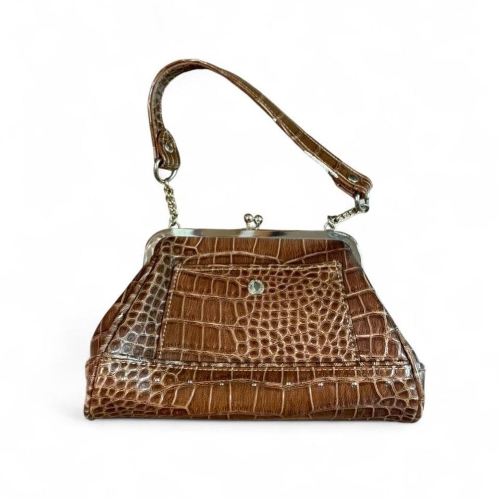 Liz Claiborne Vintage Y2K 90s‎ Brown crocodile print purse with gold hardware